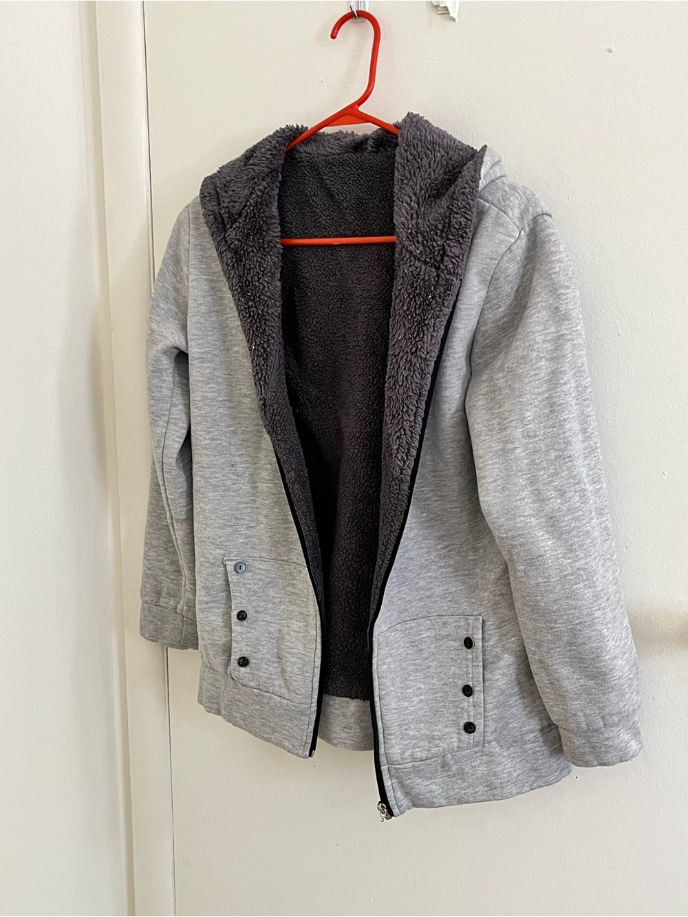 Unbranded Gray Sherpa Lined Zip Up Hoodie Fits Medium 8/10